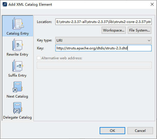 Add XML Catalog Element窗口
